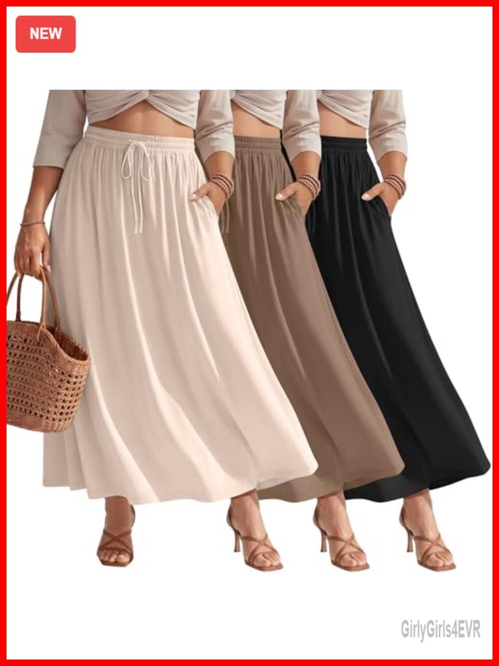 Women's Plus Size Maxi Skirt 3 Pack with Pockets A-Line